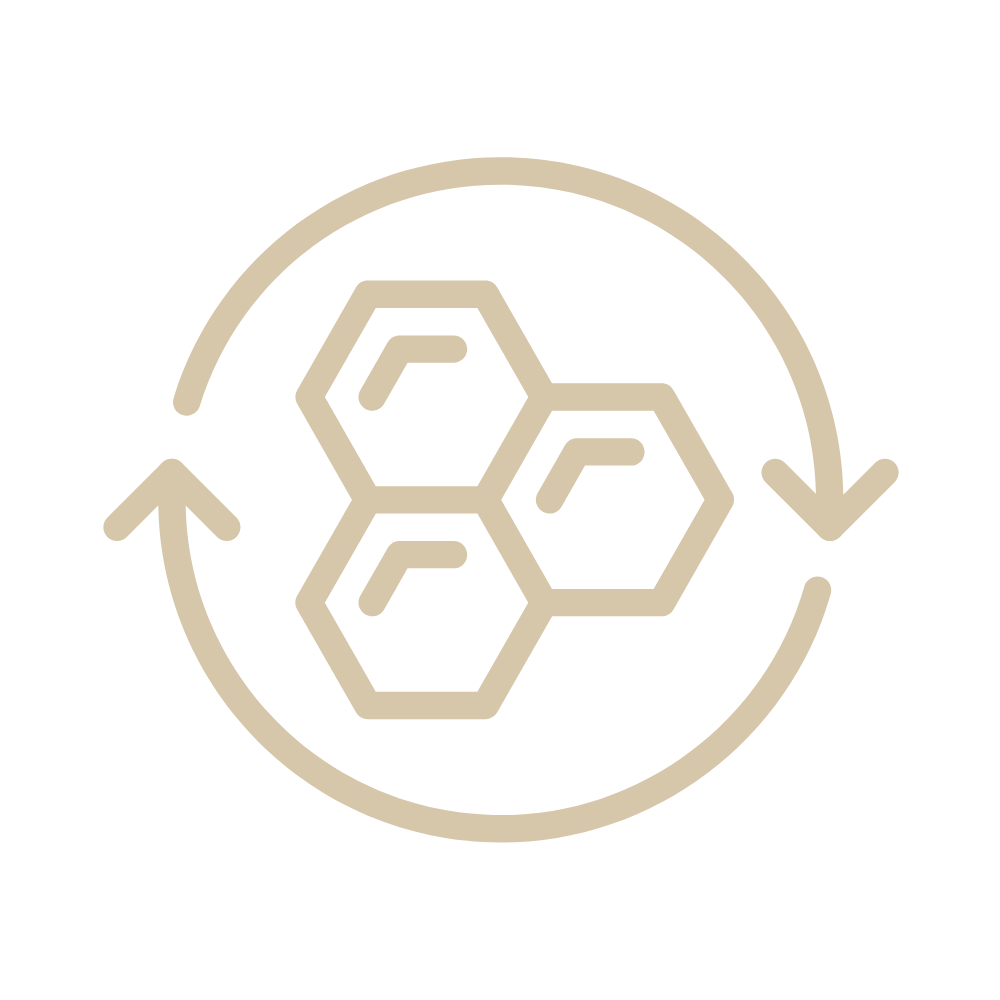 3 gold cells inside a circle to represent collagen boosting