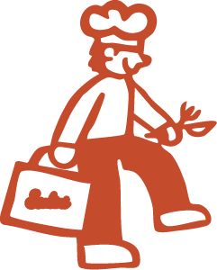 A simple line drawing of a person holding a briefcase and a folder, wearing a cap.