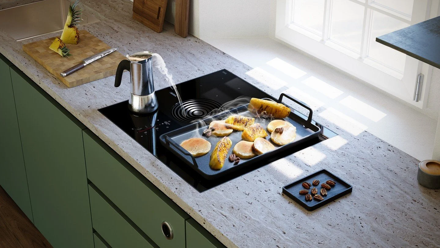 Exceptional, minimalist, modern &ndash; this is how the BORA S Pure presents itself, enhancing even the smallest of kitchens with its appearance. 🍳 The asymmetrical placement of the extraction opening is a particular eye-catcher, as is the discreetl