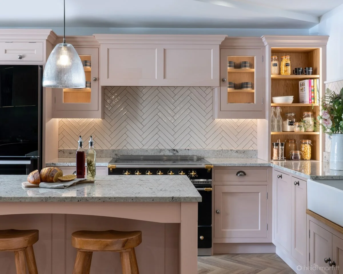 At Arcade Kitchens we specialise in handmade kitchens made here in Yorkshire.  This beautiful hand-painted example has timeless character.  Handcrafted cabinetry brings warmth and individuality, with a subtle brush-painted finish highlighting the cra