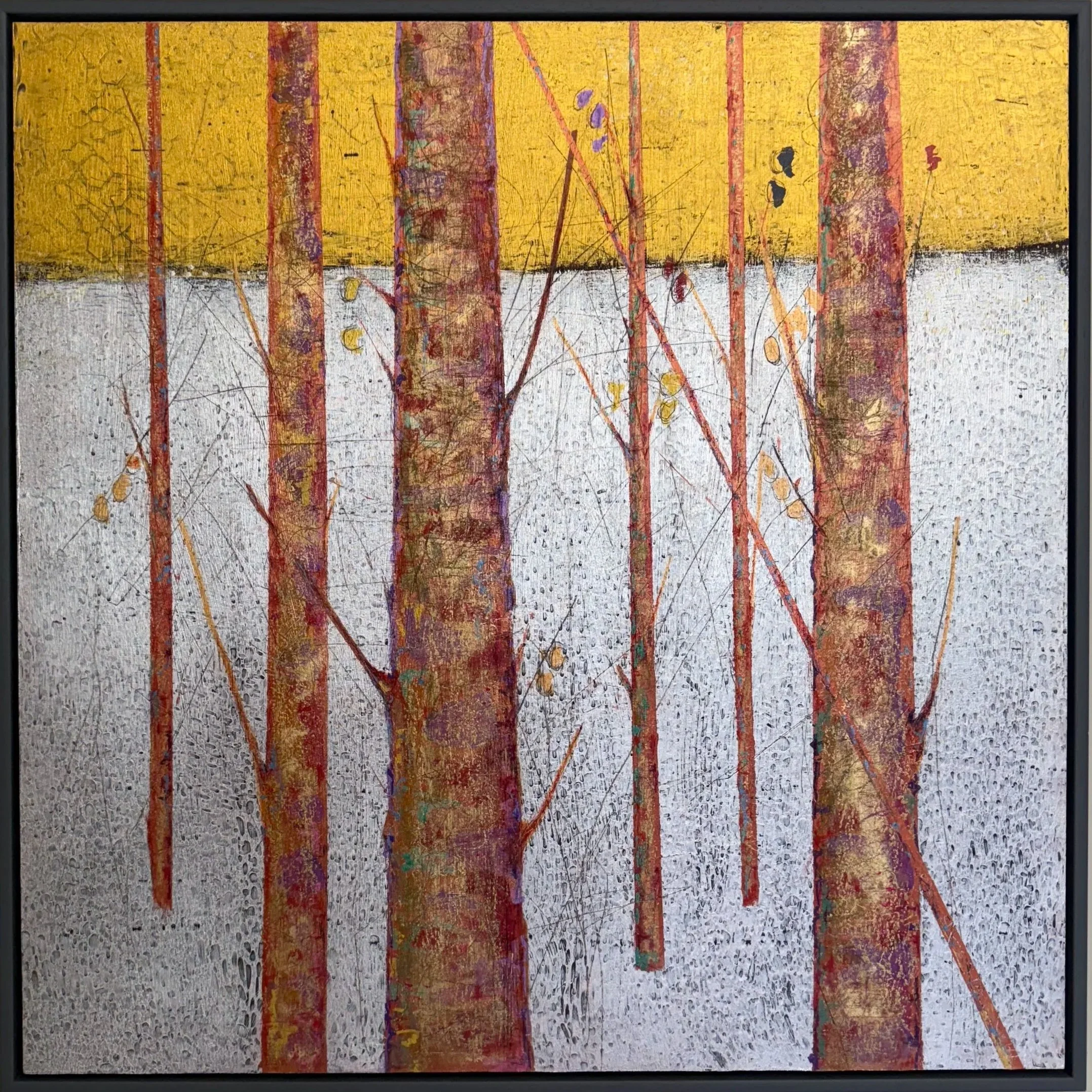 ‘Phoenix Orchard’ Peacekeeper Series
76cm x 76cm
Acrylic on cradled panel
dark grey float frame
£750
SOLD