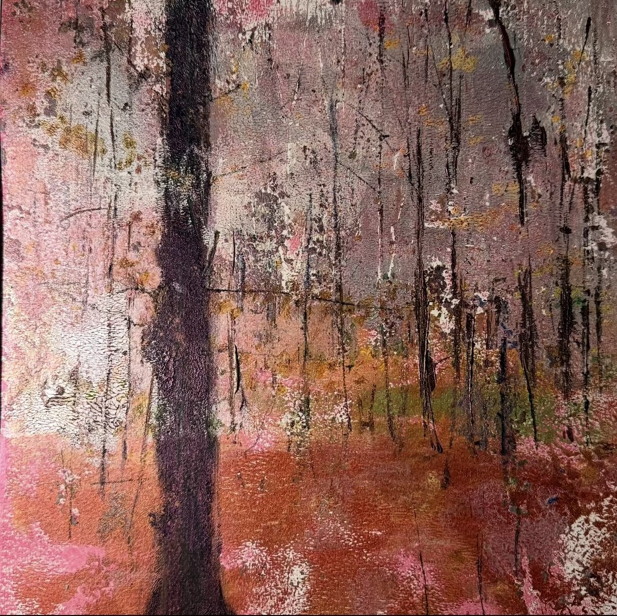 ‘Sunset Woods’
Monotype Acrylic
Unframed
Image 30cm x 30cm in 50cm square mount
£250.   SOLD