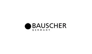 Logo von Bauscher Germany, schwarzer Punkt und schwarze Schrift auf weißem Hintergrund.