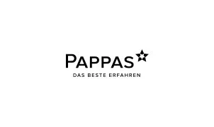 Logo mit dem Text »Pappas« und Untertitel »Das Beste erfahren«.