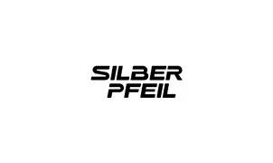 Silber Pfeil Logo in Schwarz auf weißem Hintergrund