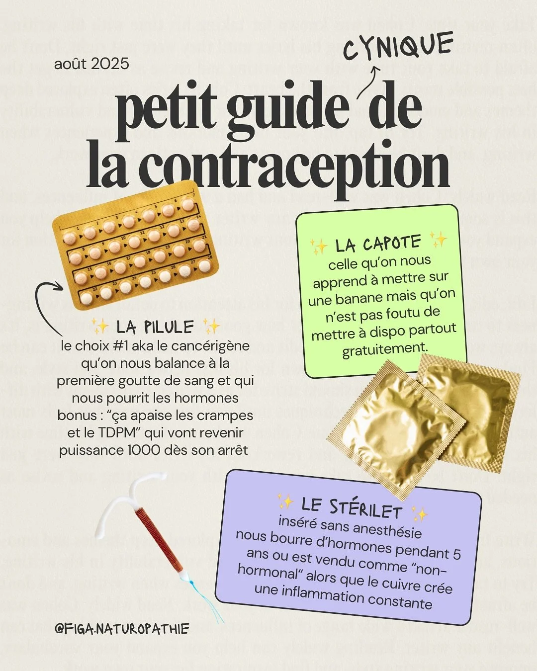 c&rsquo;est quoi ton poison &agrave; toi ? 

mon historique c&rsquo;est pilule, st&eacute;rilet, capotes et je bosse la symptothermie m&ecirc;me si je suis une flipette &lt;3

chaque contraception a ses b&eacute;n&eacute;fices et ses risques, le prin
