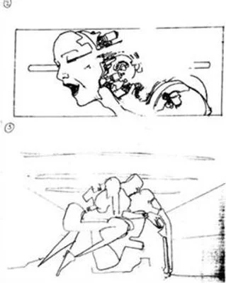storyboard sketch by Chris Cunningham for the video clip all is full of love by Bjork on Double Dutch magazine
