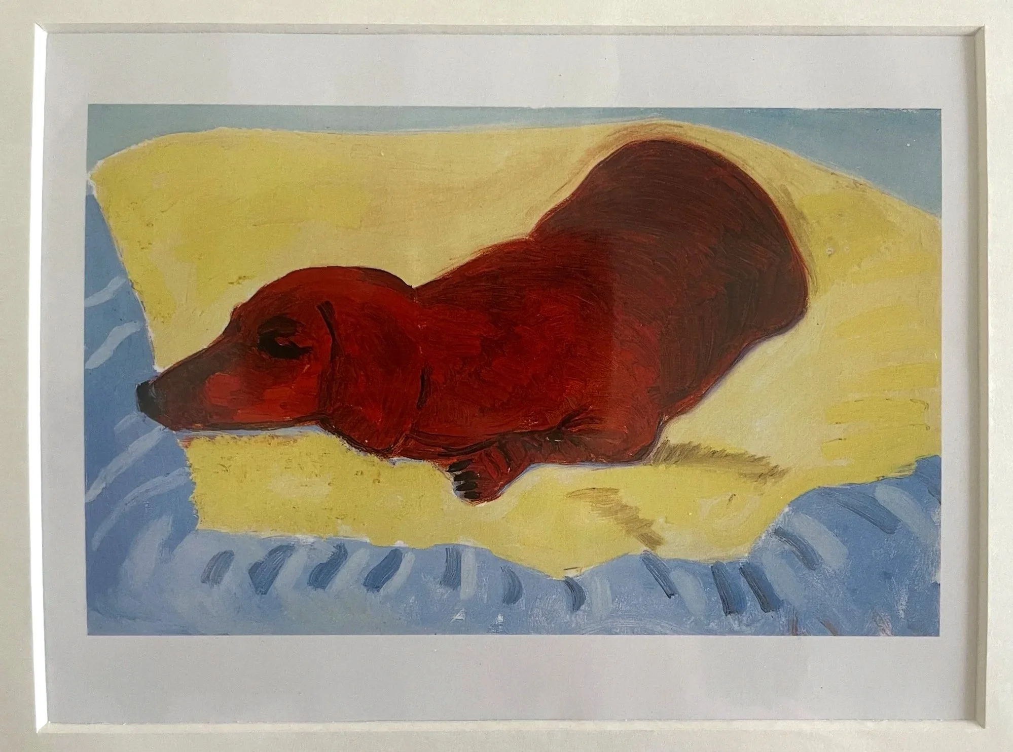 Cover pic Double Dutch magazine issue 5 September 2026 ‘Sleeping Dogs’ (Dachshund) print in 12” x 10” Ivory Mount 6, by David Hockney (R.I.P.)