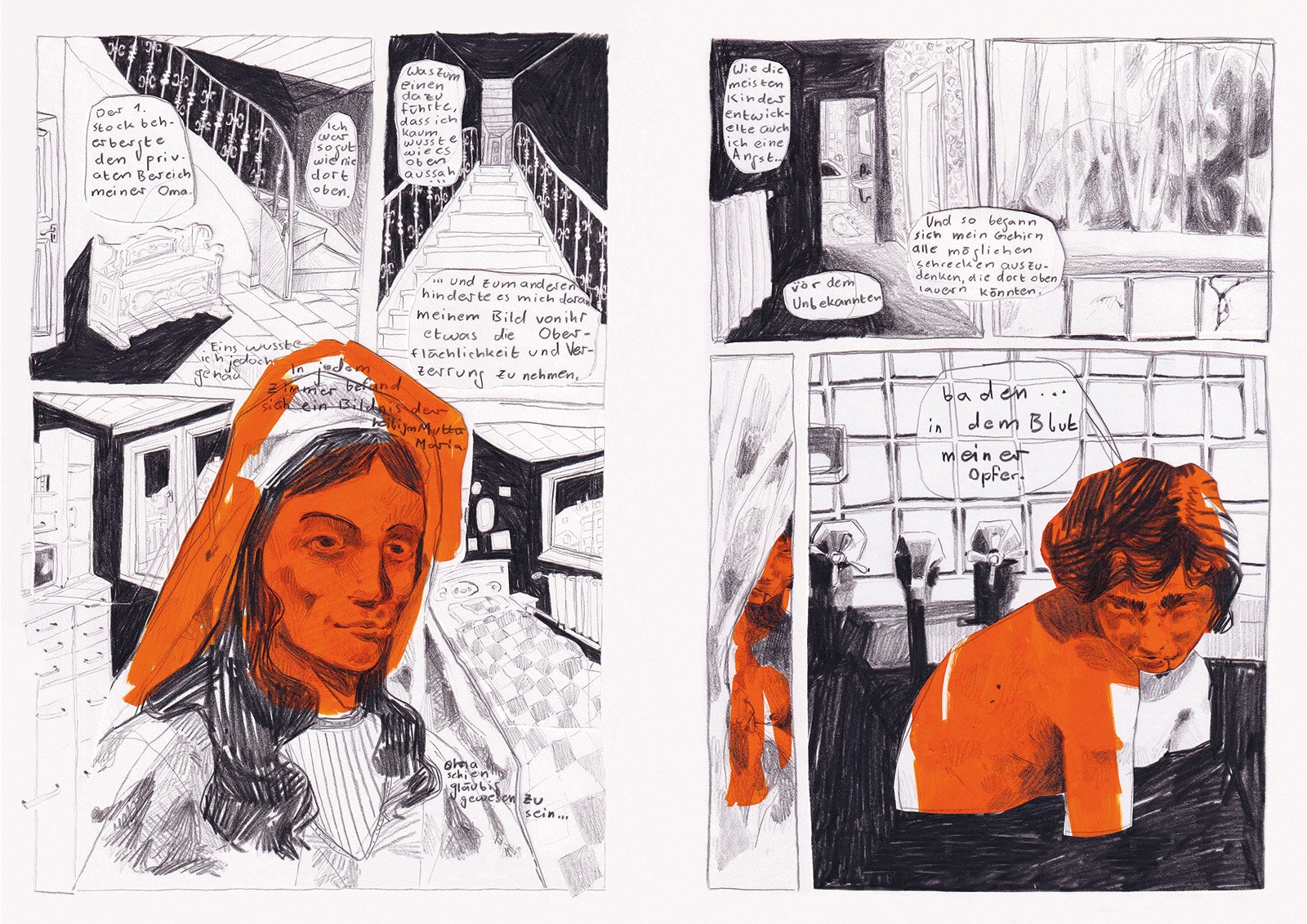 “Wer bist du, Oma?” (2024) 210mm x 297mm Butstift und Marker auf Papier