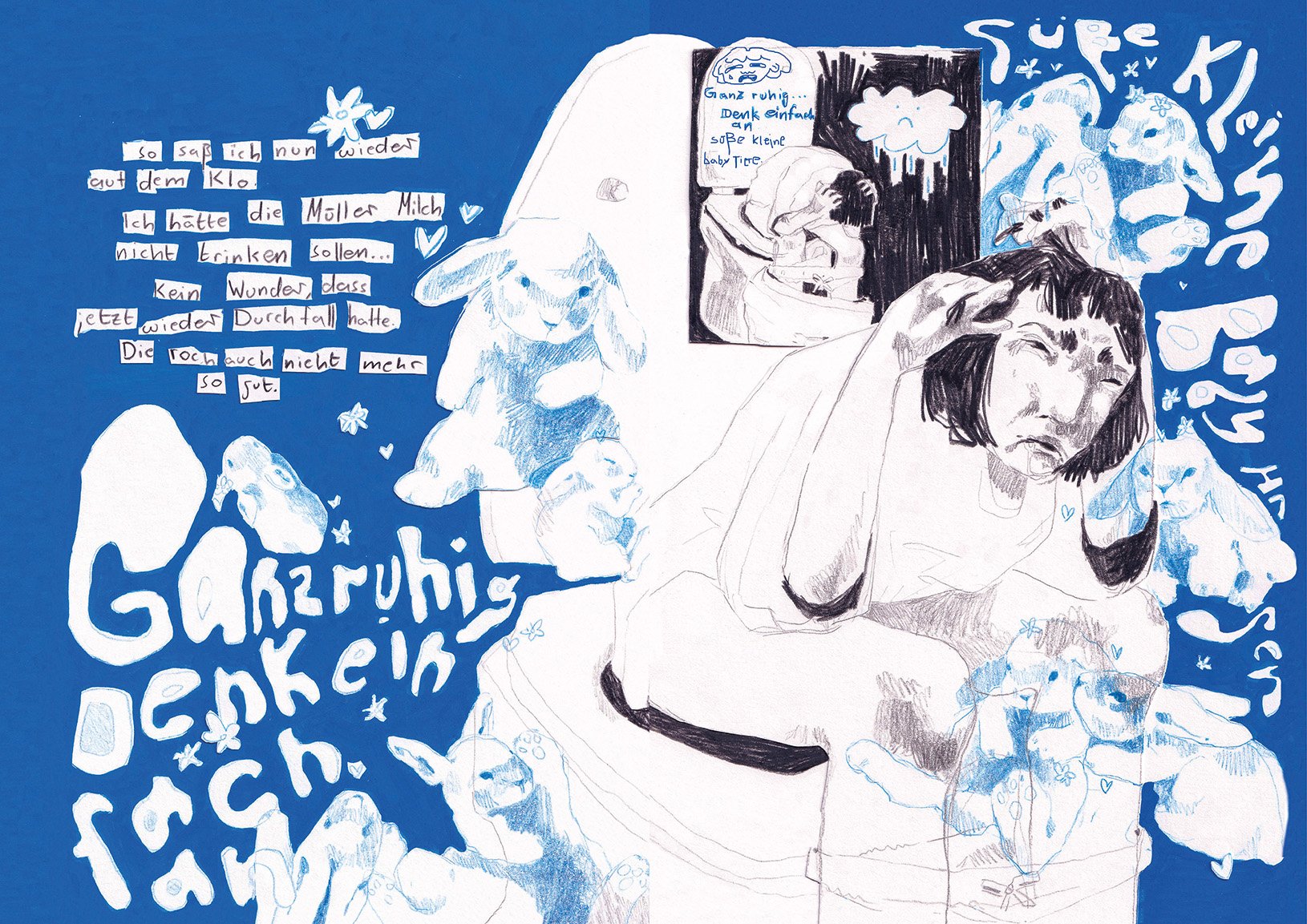 "Die Gartenzwerge in meinem Körper" (2024) 210mm x 297mm Buntstift und Marker auf Papier (52 Seiten)