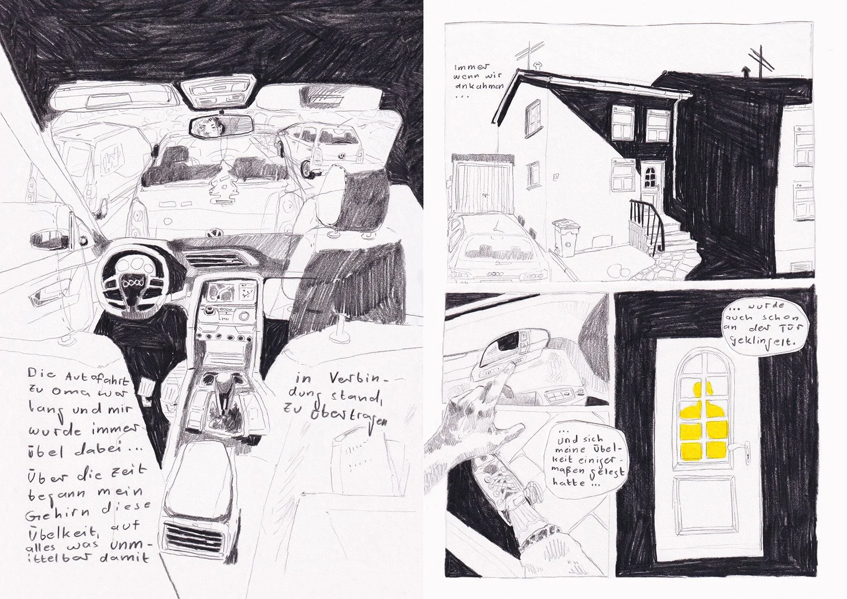 “Wer bist du, Oma?” (2024) 210mm x 297mm Butstift und Marker auf Papier