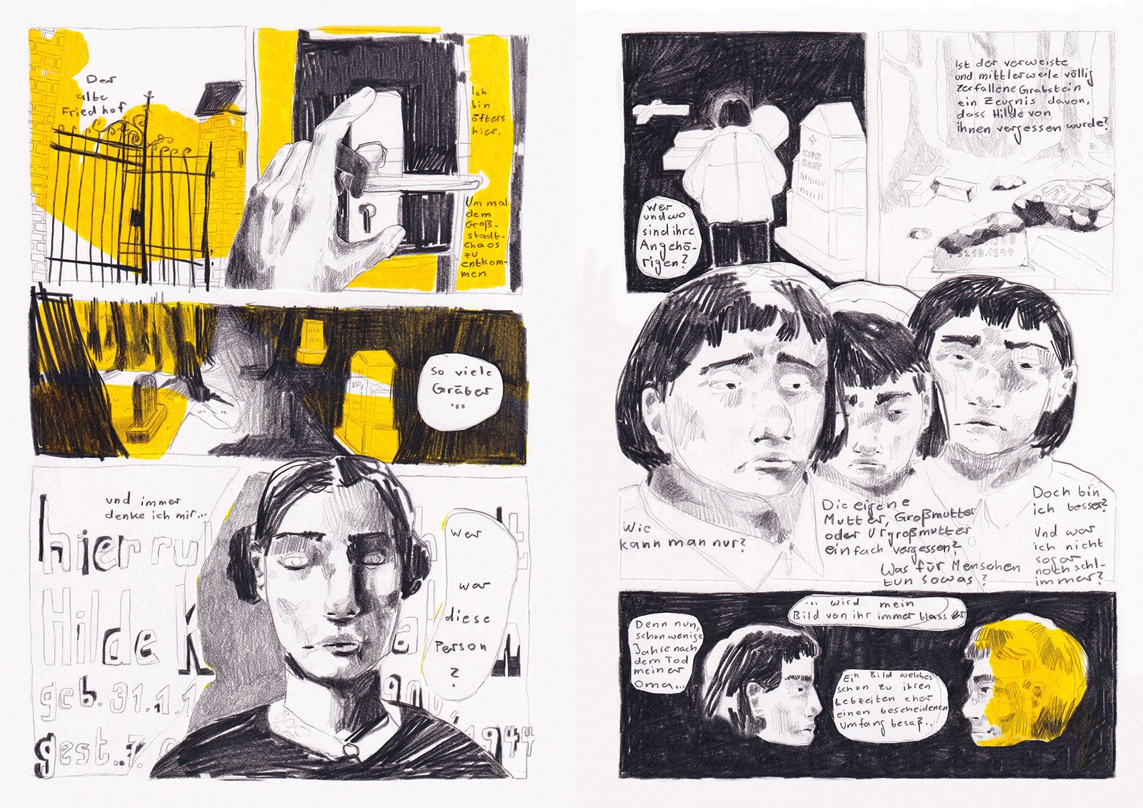 “Wer bist du, Oma?” (2024) 210mm x 297mm Butstift und Marker auf Papier