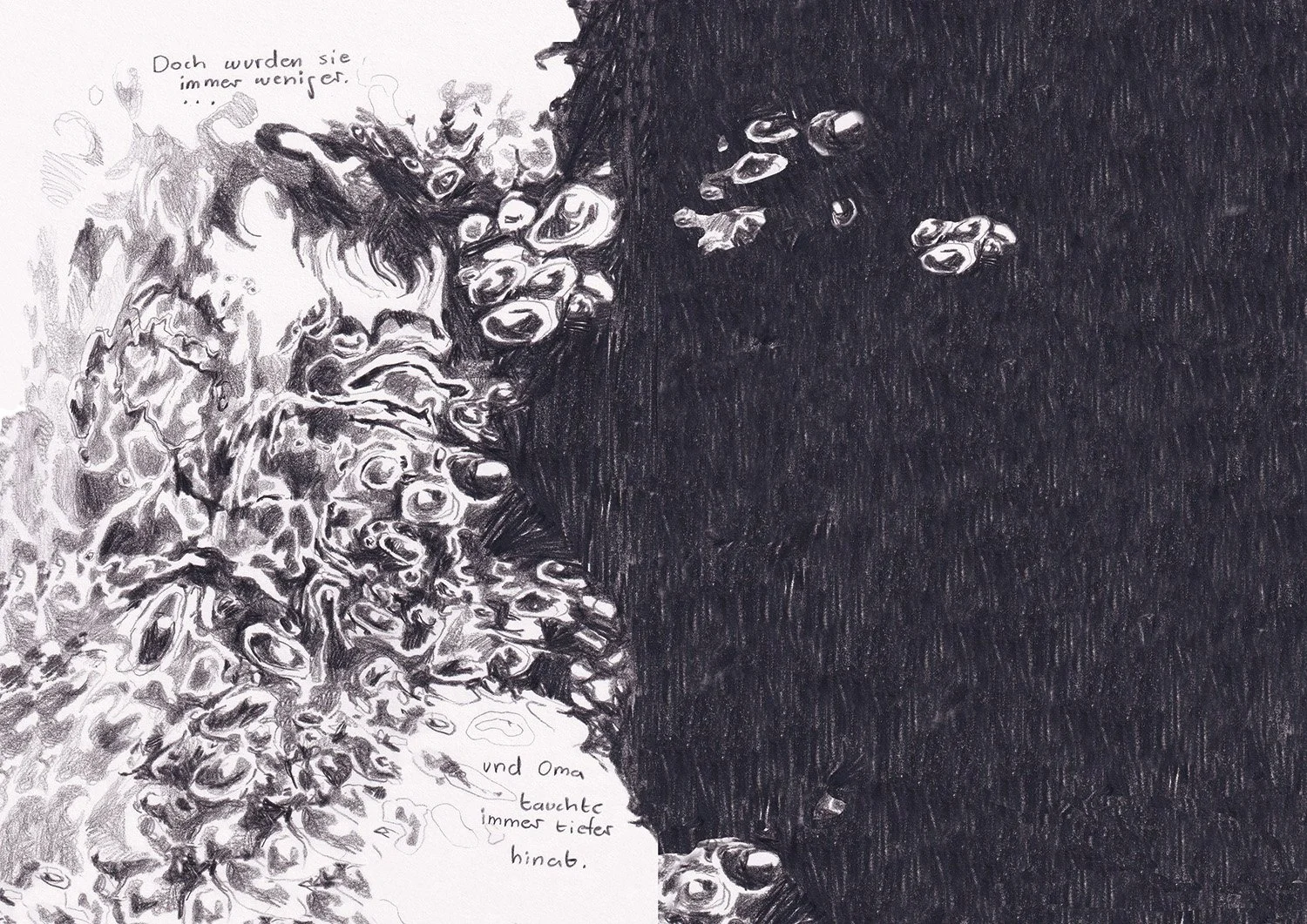 “Wer bist du, Oma?” (2024) 210mm x 297mm Butstift und Marker auf Papier