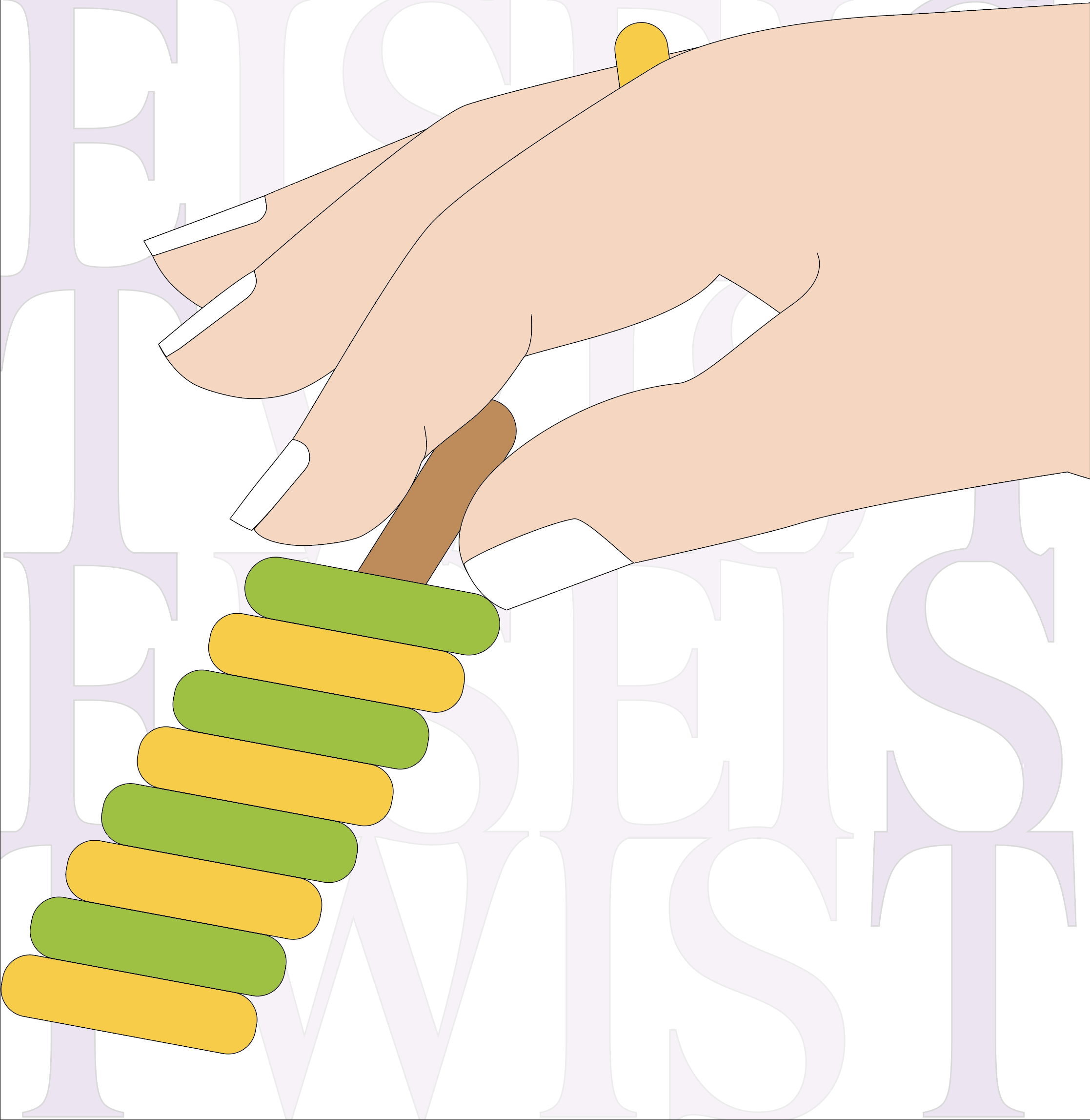 Illustration einer Hand, die ein Twist Eis in der Hand hat. Im Hintergrund Typogrfie.
