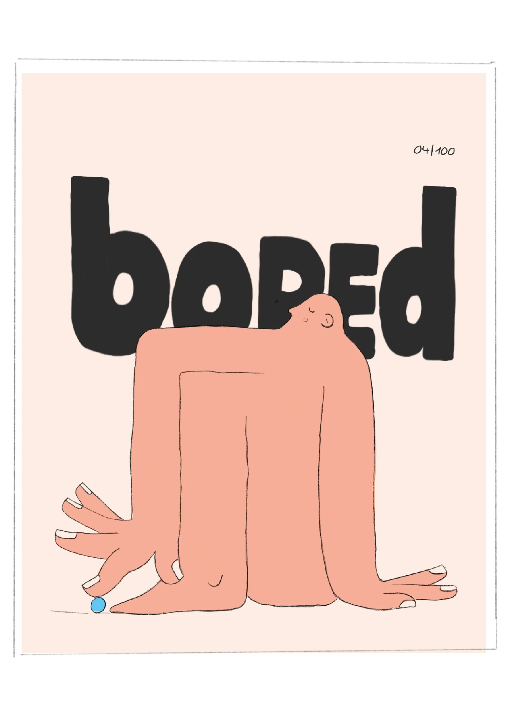 Illustration einer sitzenden Person, dahinter steht auf englisch 'bored'. 