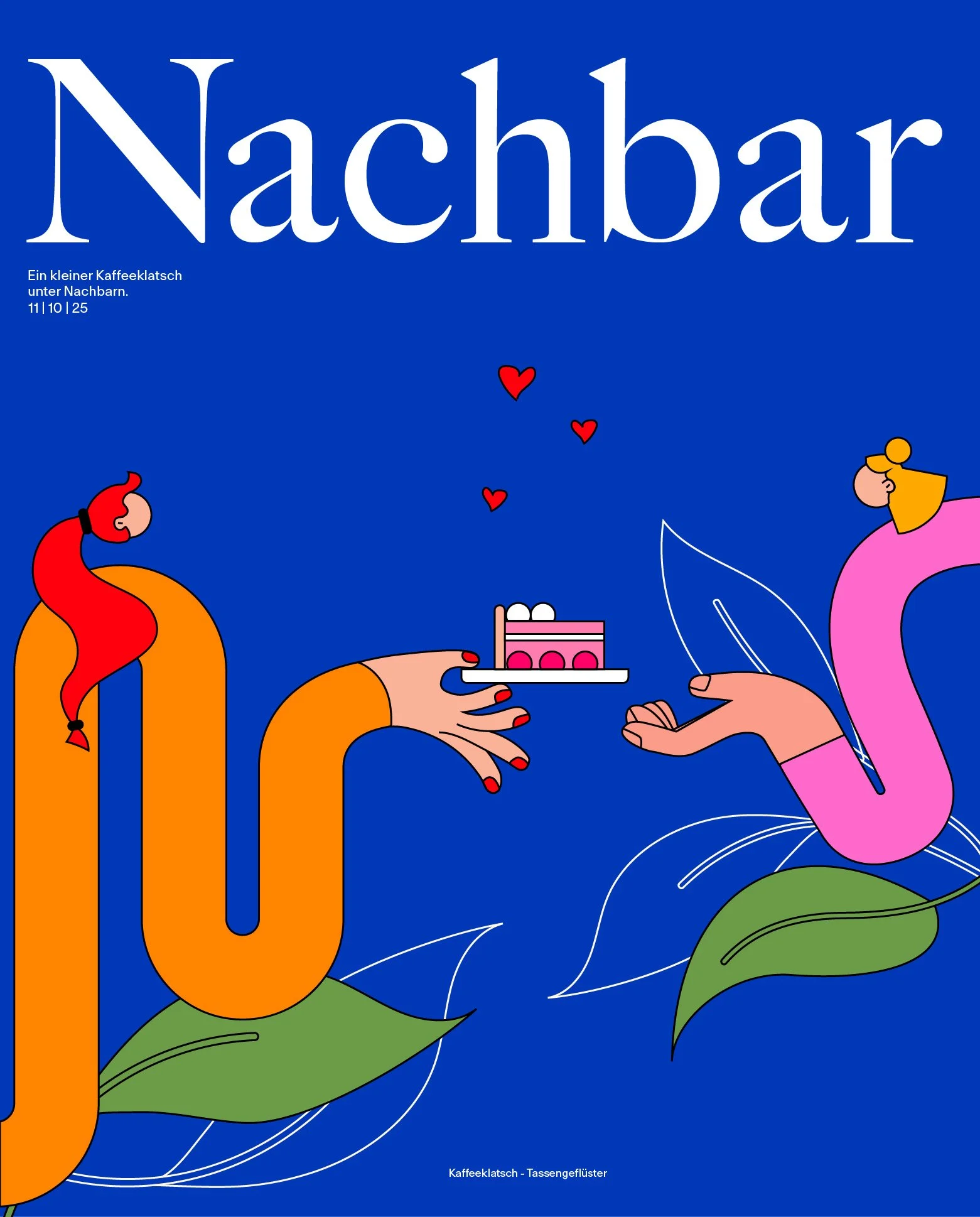 Poster Serie von Nachbarn, die sich Kuchenschenken und gute Gespräche in Wettingen