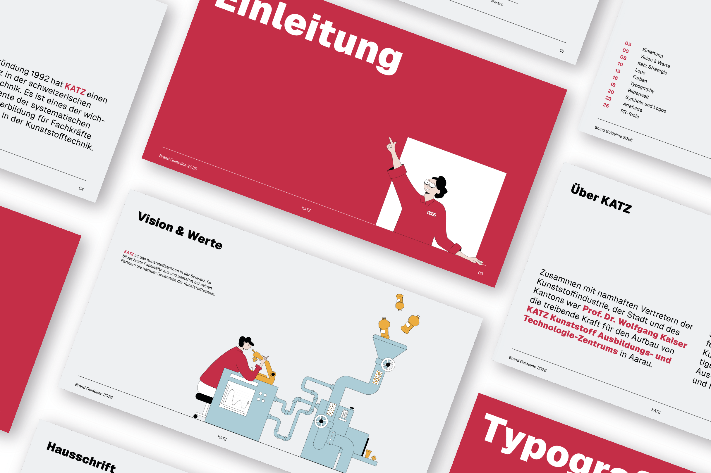 Redesign eines Brand-Styleguides für KATZ inklusive Layoutgestaltung und illustrativer Visualisierung des Leitbilds.