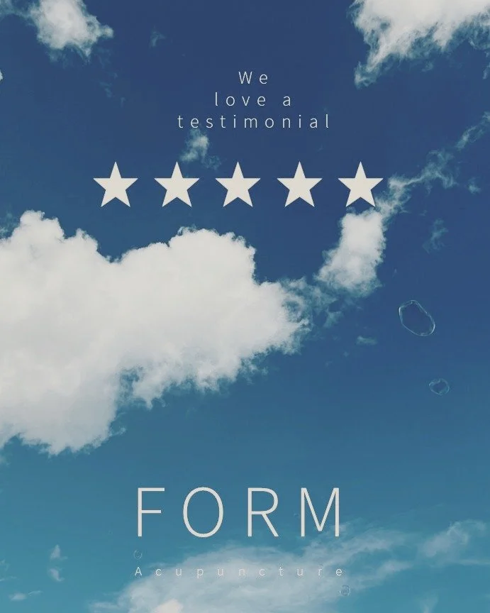 Welcome words from a client. 
We love to see how acupuncture can end up helping with issues that clients didn't know could be supported when they first come to us, from shoulder pain to sleep and anxiety support!
Send us a message hello@form-acupun