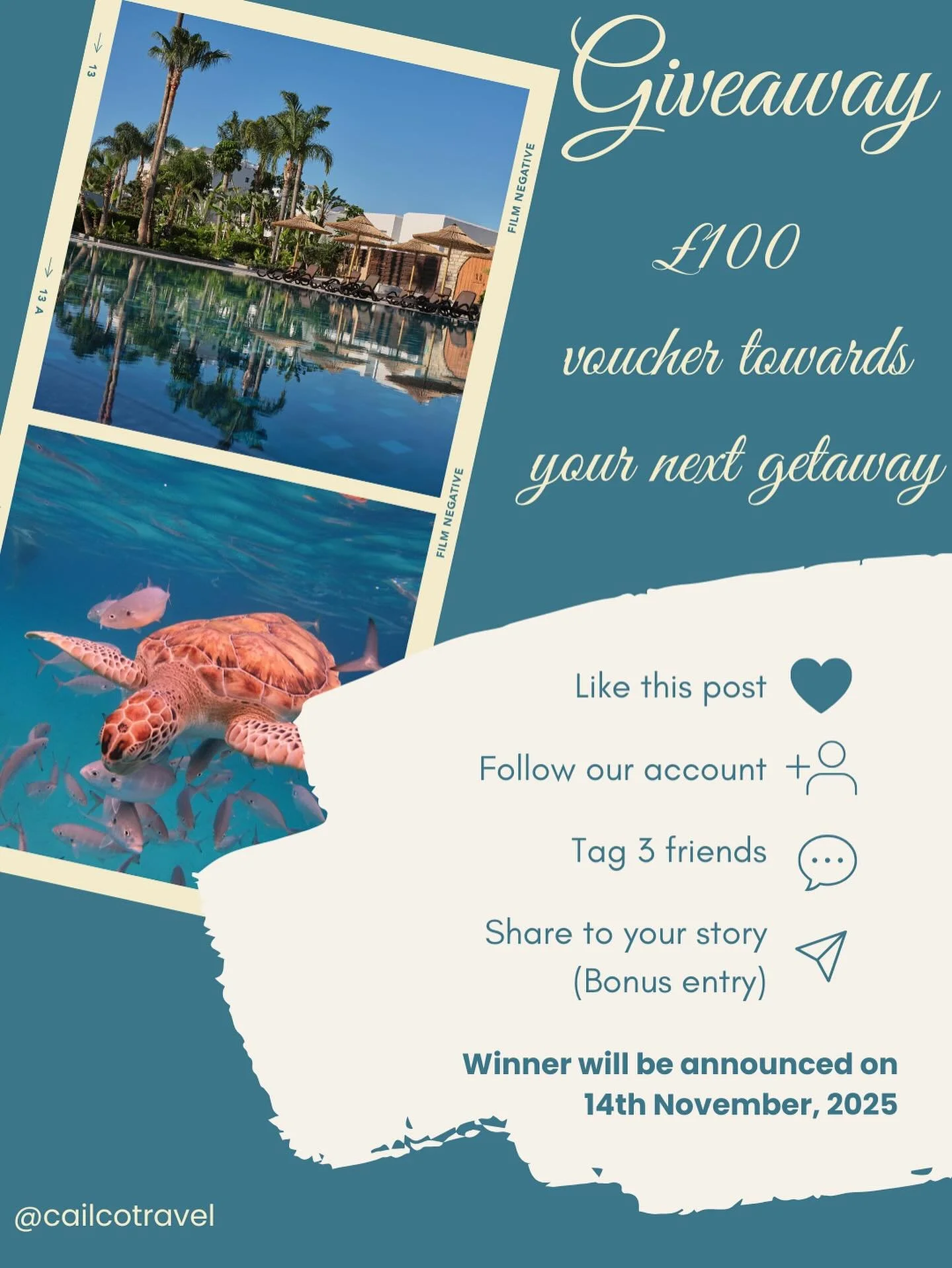 ✨ GIVEAWAY TIME! ✨

We&rsquo;re spreading a little wanderlust magic &mdash; win a &pound;100 voucher towards your next getaway with Cailco Travel! 🌴☀️

To enter:
1️⃣ Like this post ❤️
2️⃣ Follow @cailcotravel
3️⃣ Tag 3 travel-loving friends in the c