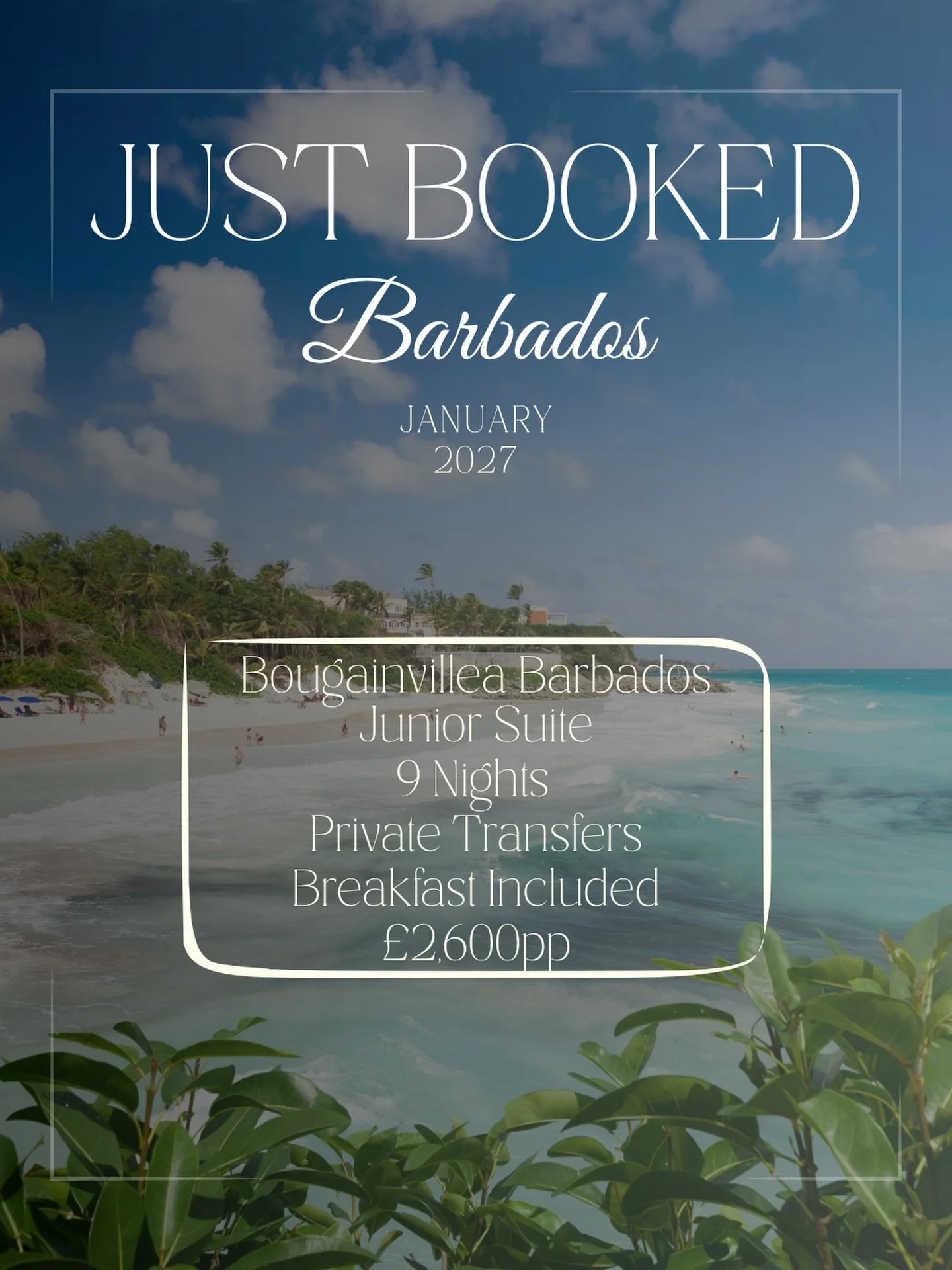 Another beautiful escape officially booked 🇧🇧✨

We&rsquo;re so excited for our lovely customers heading to the stunning Barbados this January 2027 ☀️🌴

They&rsquo;ll be staying at the gorgeous Bougainvillea Barbados &mdash; a true hidden gem perfe