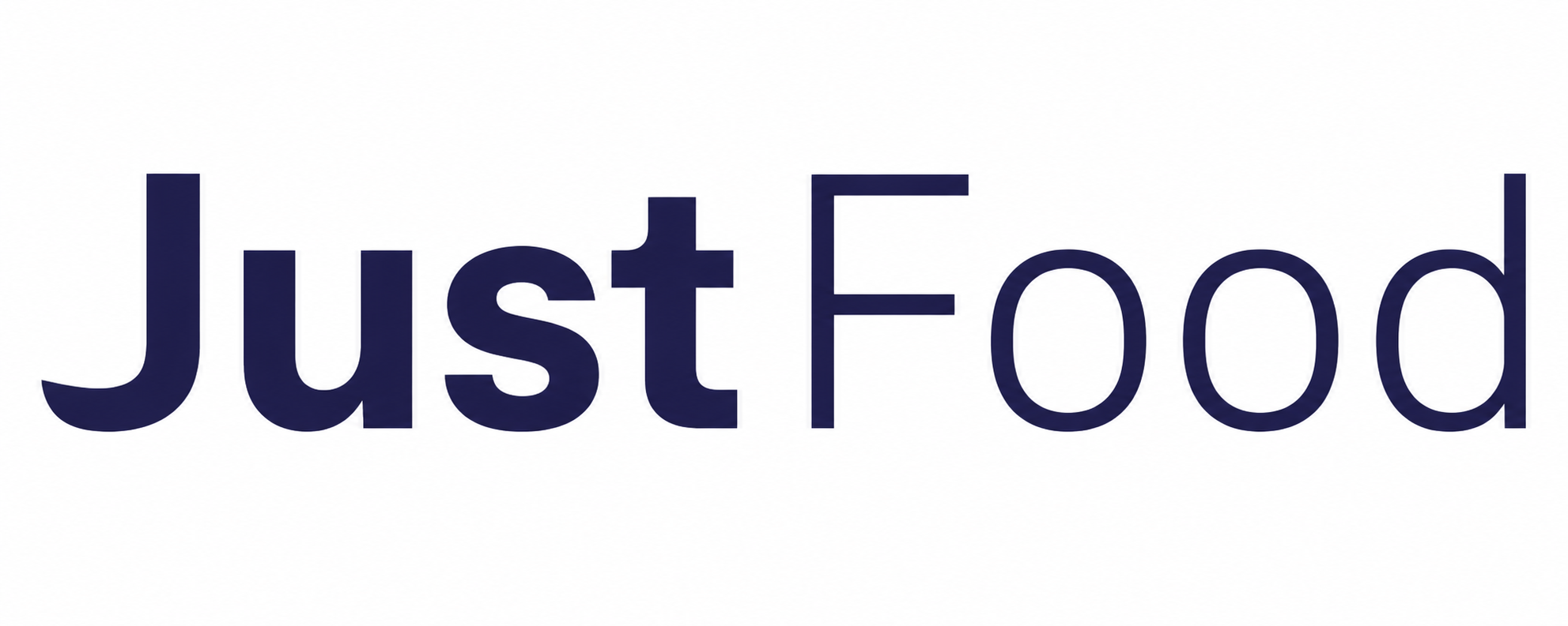 Text that reads "Just Food" in large blue letters on a white background.