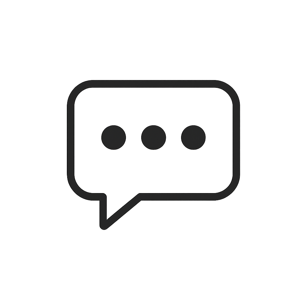 Een pictogram van een spraakballon met drie stippen, symbool voor een chat of gesprek.