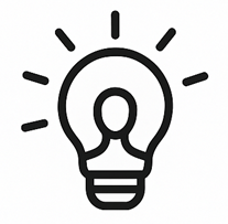 Eenvoudig lijntekening van een gloeilamp met een persoon erin