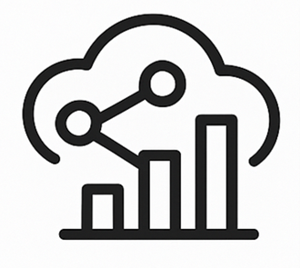 Grafiek met stijgende en dalende lijnen binnen een wolk, symboliseert data-analyse of cloudgebaseerde gegevens.