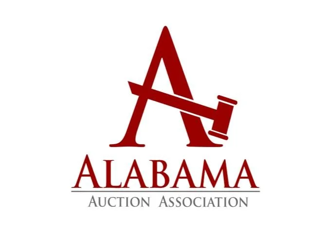 Logo of the Alabama Auction Association featuring a large letter 'A' with a gavel crossing it, and the words 'ALABAMA AUCTION ASSOCIATION' underneath.