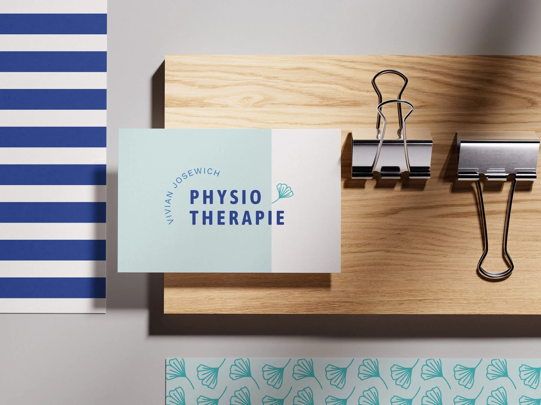 Visitenkarte und Geschäftsausstattung im Corporate Design für eine Physiotherapiepraxis.