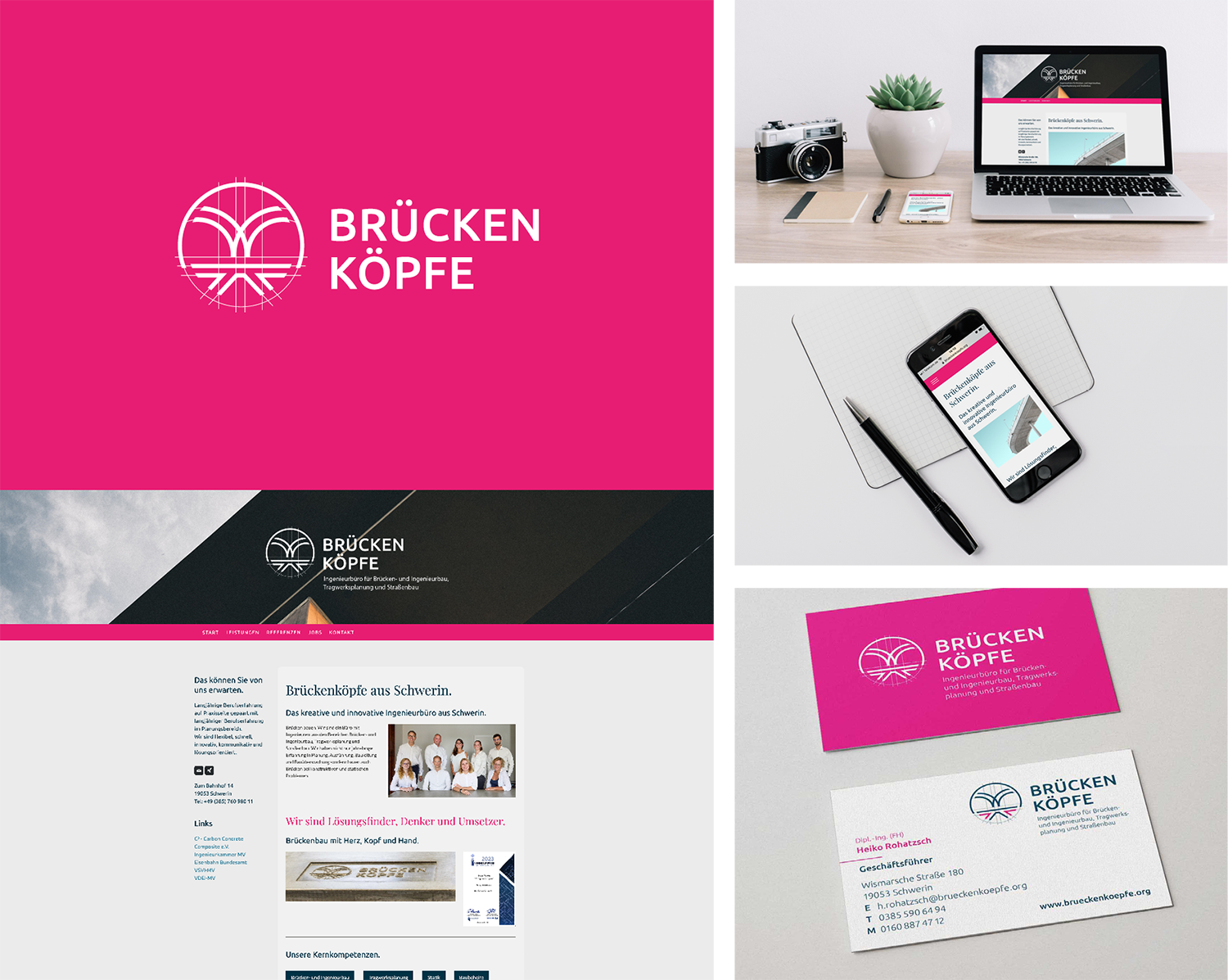 Website und Corporate Design Beispiel für ein Ingenieurbüro namens Brückenköpfe