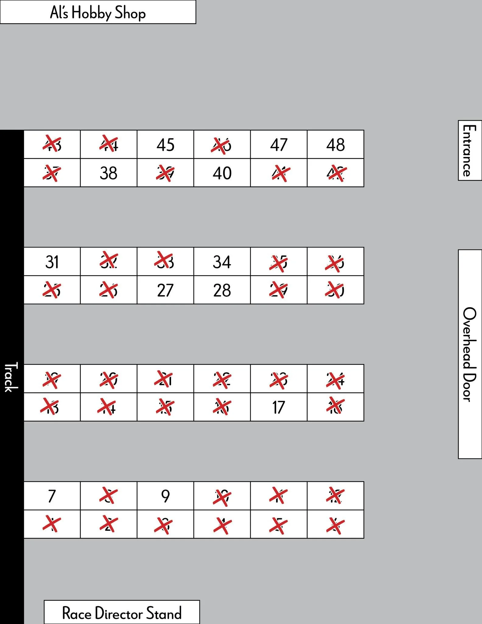 Join the Pit Crew and get 50% off race and practice fees (and your own Pit Spot!)
Here's an updated map of available spots!
https://www.jammersraceway.com/pit-crew-membership
#hobbyshop #rcoffroad #carpetoval #miniz #rccars #jammersraceway #rccarsofi