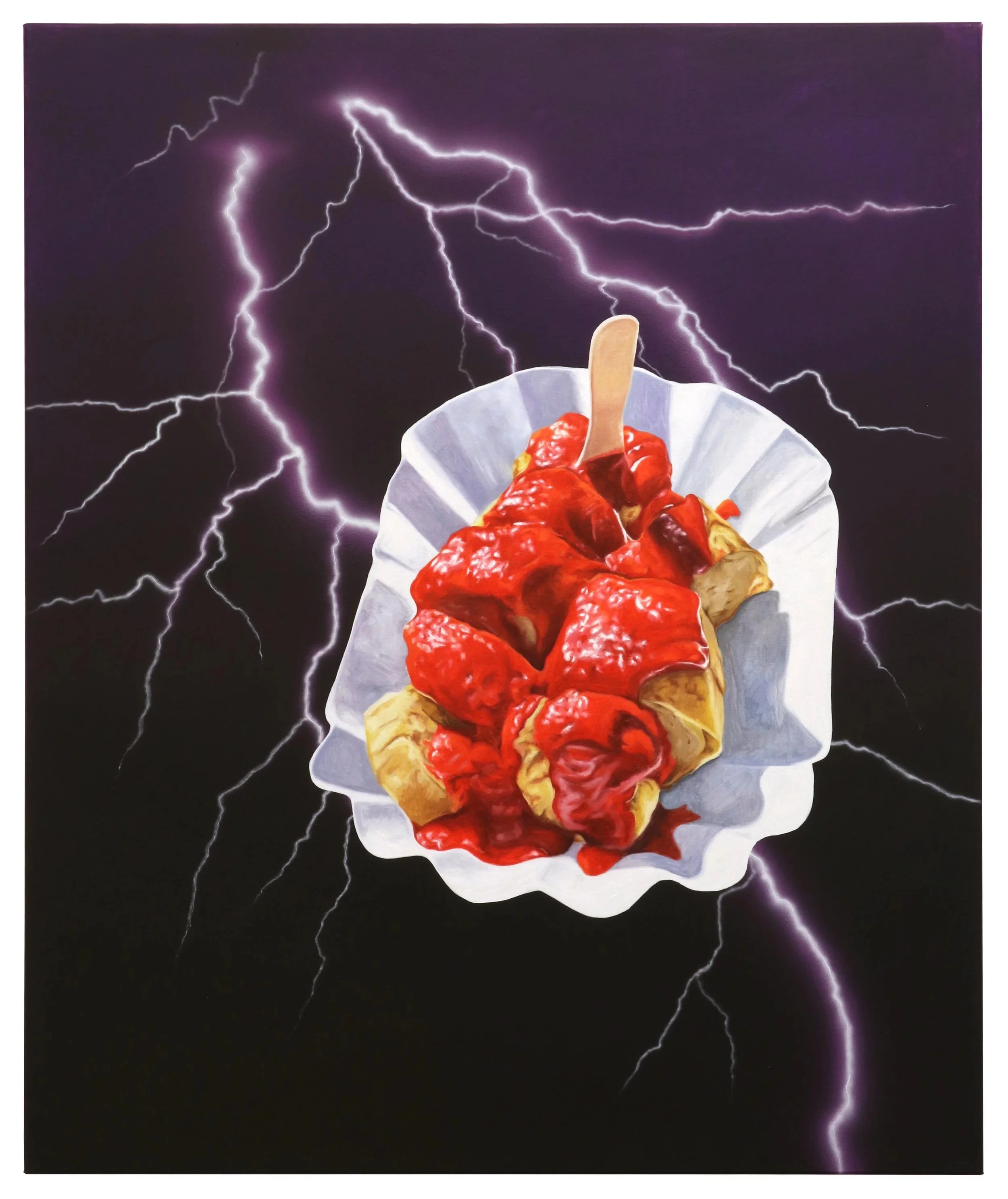  Electro Ghetto Currywurst    Oil, acrylic on canvas 120 × 100 cm 2025 