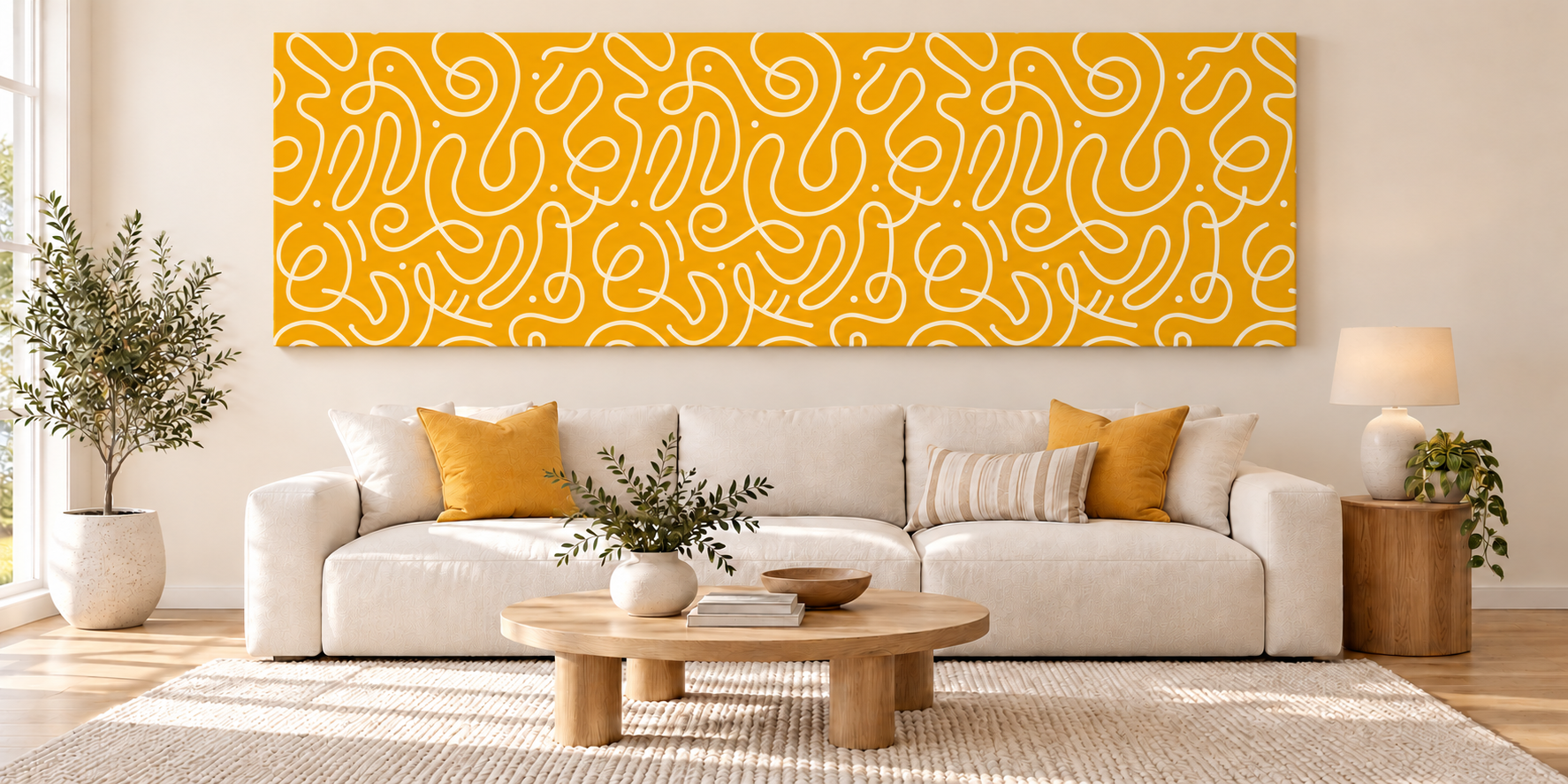 Crisp ivory squiggles on yellow canvas.png