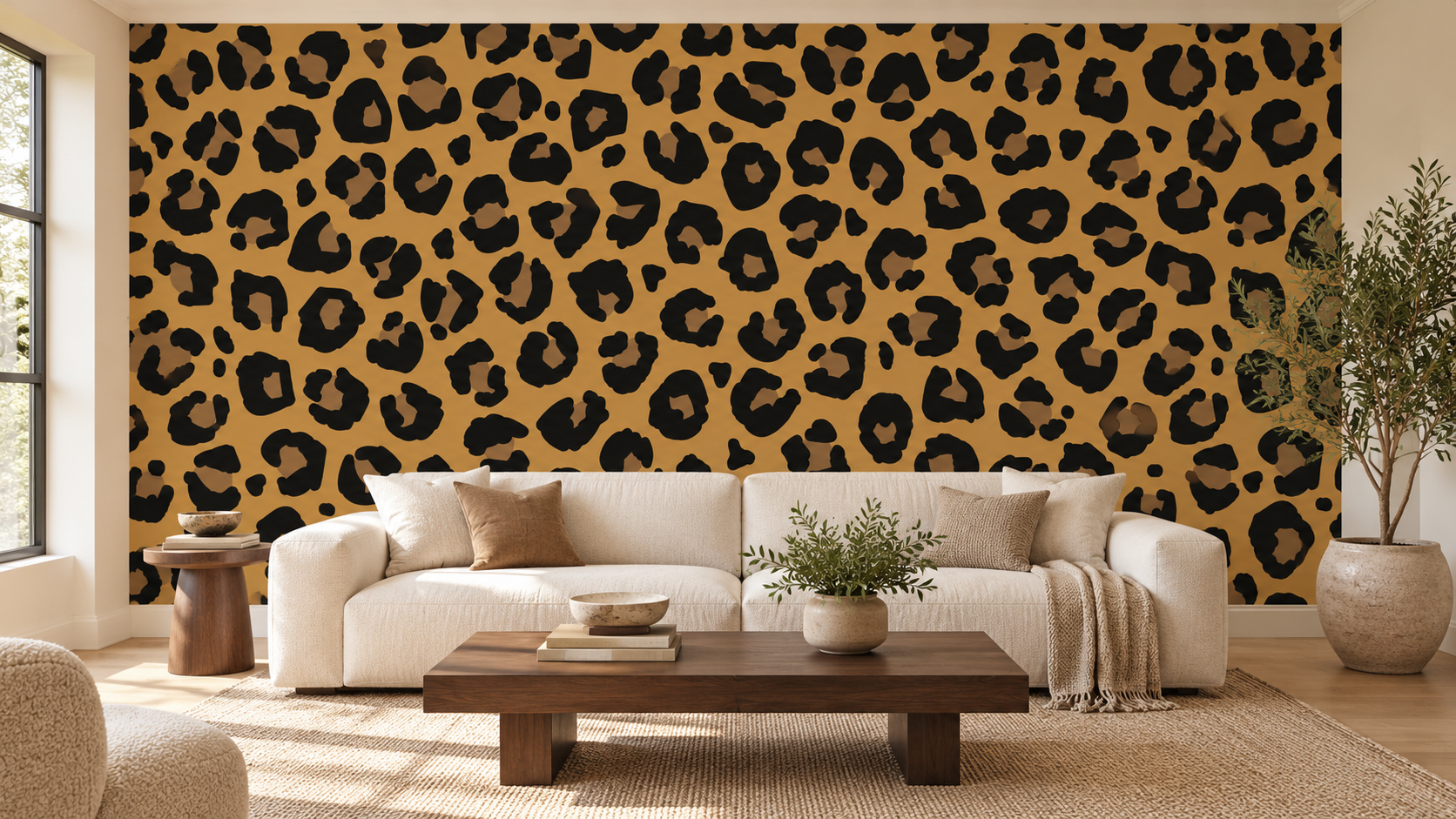 Golden leopard wallpaper living room.png