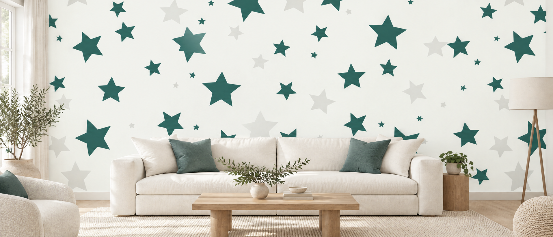 Bright Living Room with Teal Star Wallpaper.png