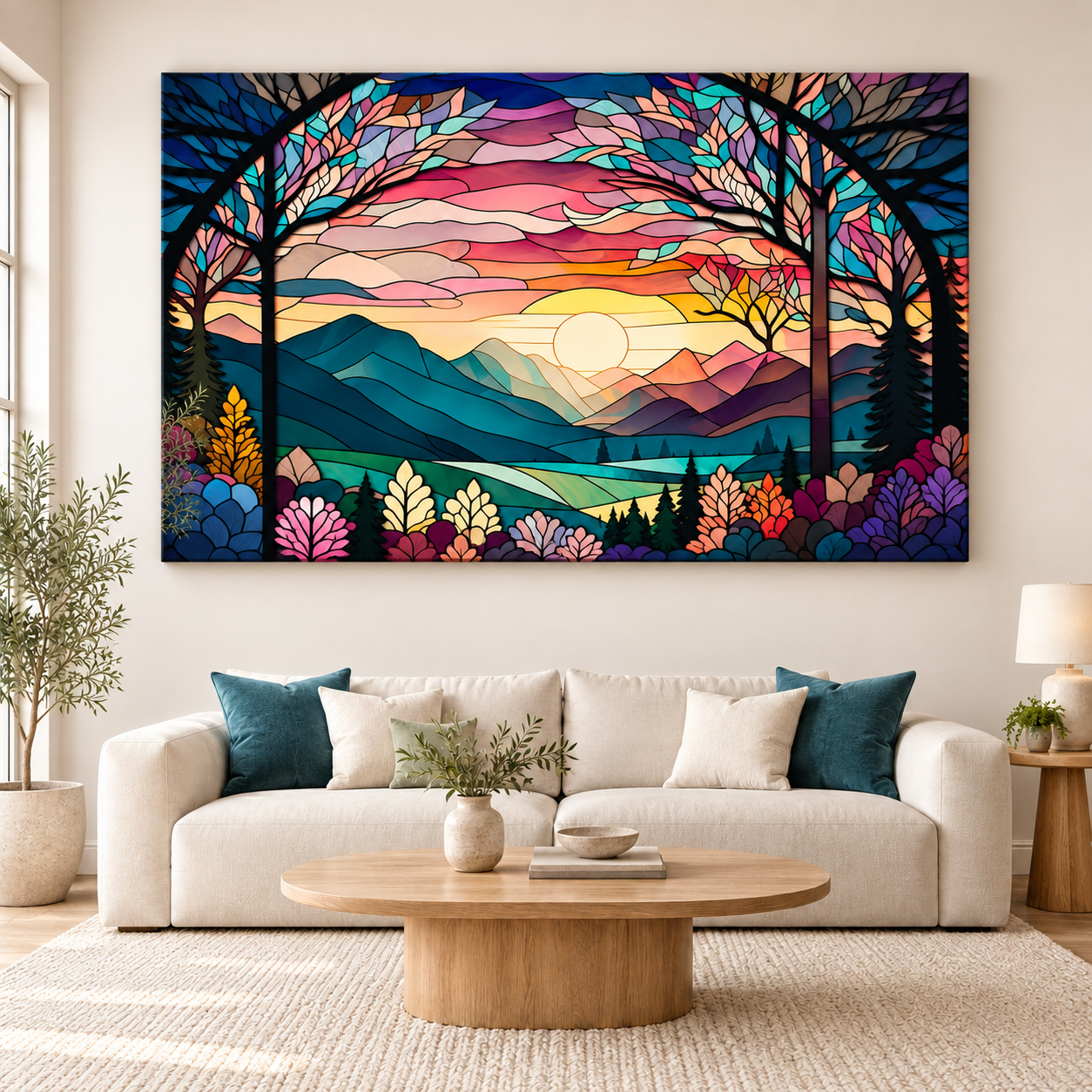 Sunset forest canvas above the sofa.png