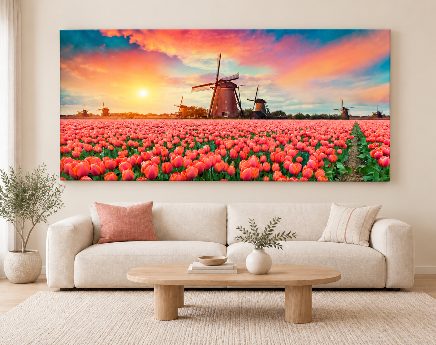 Dutch Windmill Tulip Canvas Above Sofa.png