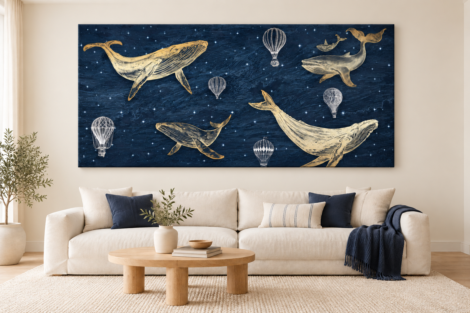 Whale and balloon canvas above the sofa.png