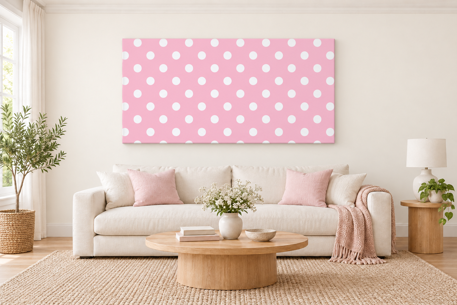Pink Polka-Dot Canvas Above Sofa.png