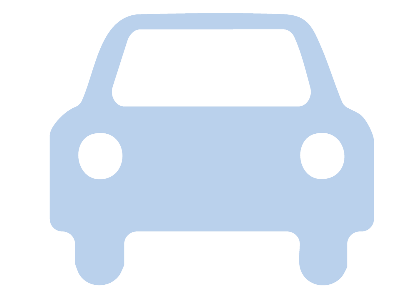 A simplified, stylized illustration of a car in light blue with black windows.
