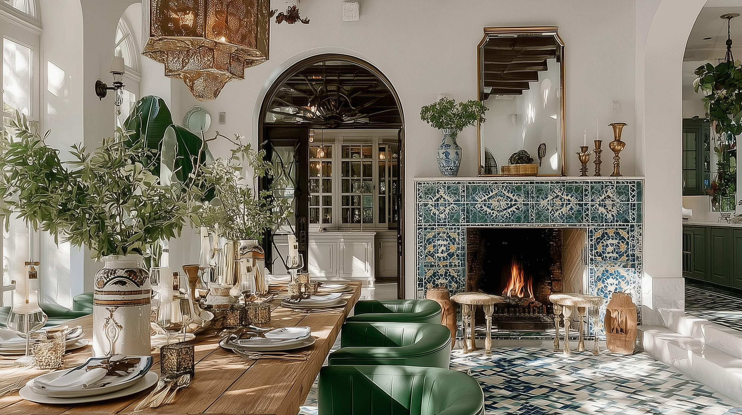 This concept ties more of a Mediterranean flair from across the Aegean for this villa. Moorish tiles, Ottoman lighting, Greek colors and materials merge seamlessly, creating a holiday home with flair.  