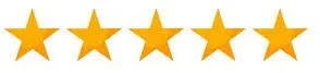 Five gold stars in a row represent a five-star rating for bluvia water bottle