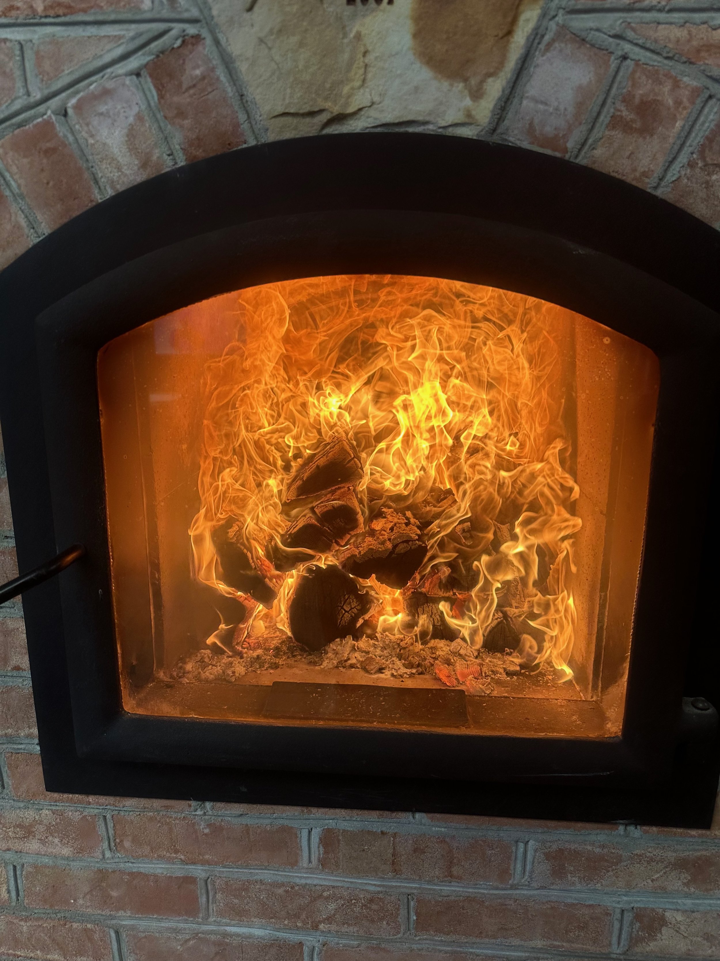 An intense fire in a fireplace