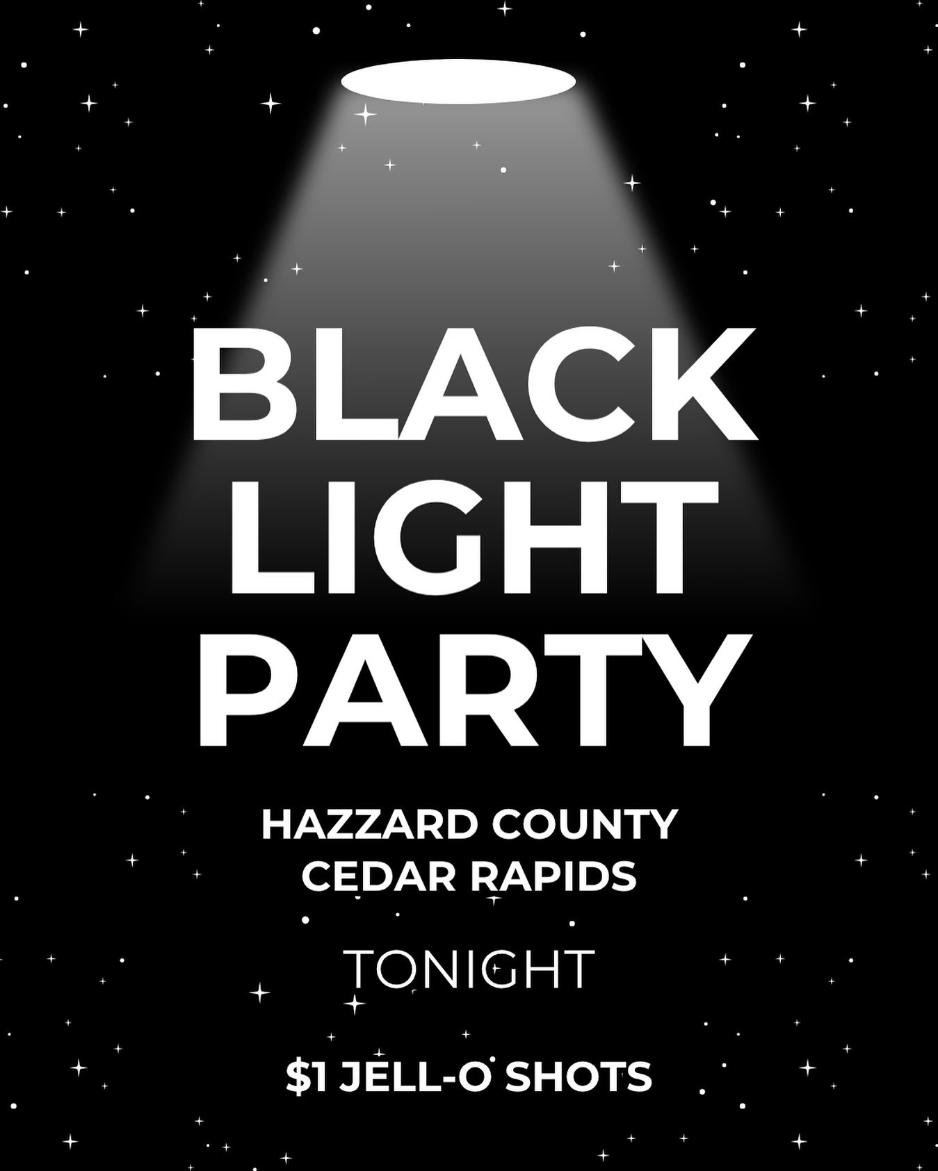 IT&rsquo;S GLOW TIME. pull up TONIGHT for $1 jell-o shots and full black light vibes.
-
#drinkdeals #weekend #goingout #hazzardcounty #americansaloon #hazzardcountycedarrapids #downtowncedarrapids #downtowncr