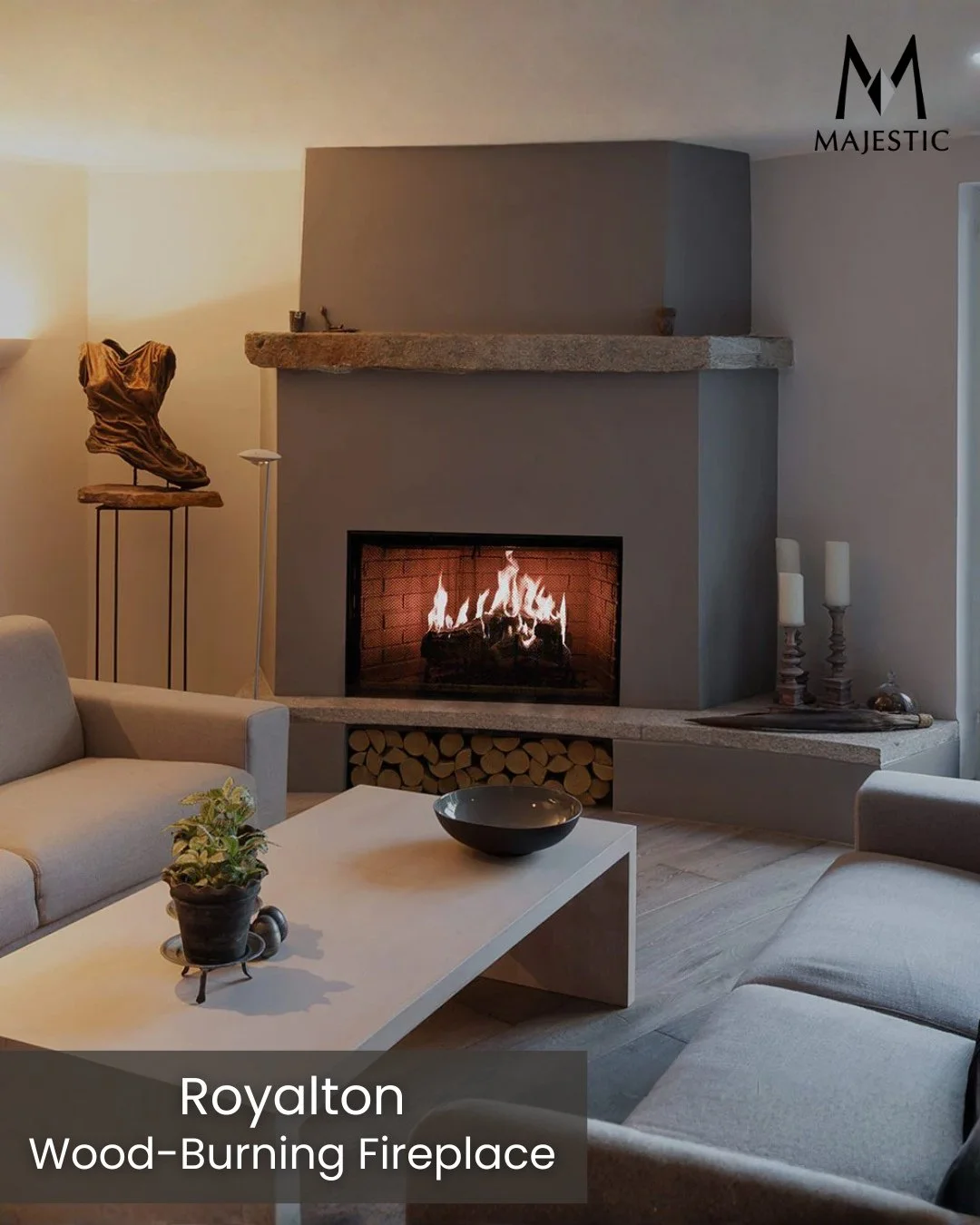 Real wood. Real warmth. Real ambiance. 🔥⁠
⁠
The Majestic Royalton Wood-Burning Fireplace combines durable construction with a classic open-hearth design, creating the perfect centerpiece for any space.