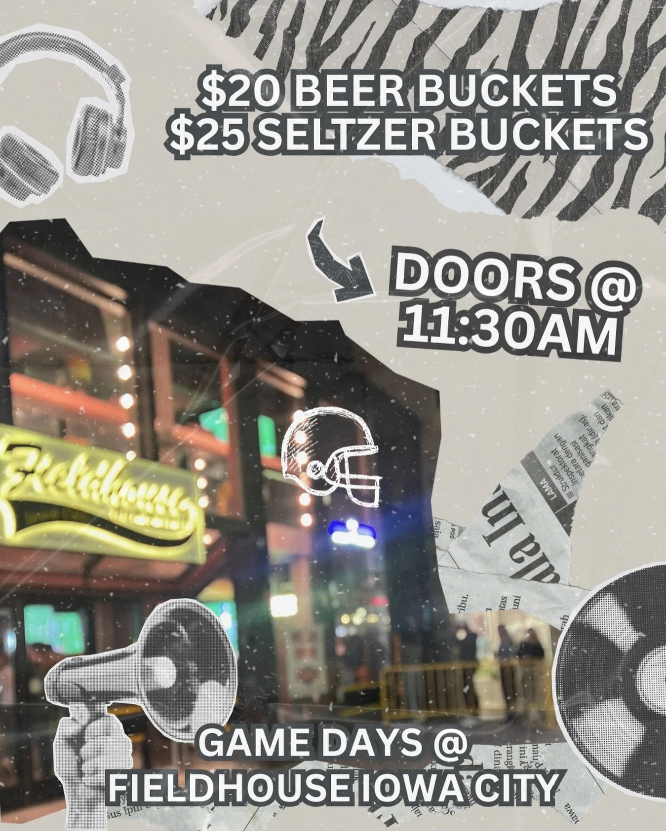 Gear up, grab a bucket, and let the game day chaos begin 🍻🏈

#drinkdeals #weekend #goingout #fieldhouseiowacity #downtowniowacity #uiowabars #iowacitybars