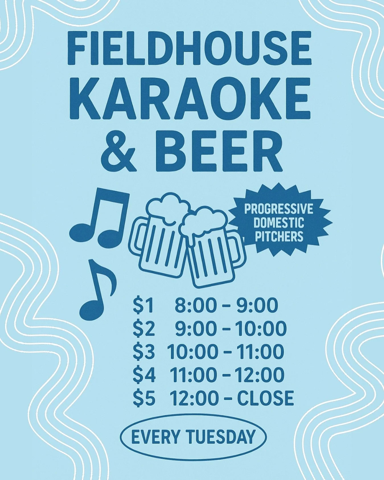 Hit the stage, grab a pitcher, and make Tuesday feel like the weekend 🍺🎤 Progressive deals all night!

#drinkdeals #goingout #fieldhouseiowacity #downtowniowacity #uiowabars #iowacitybars
