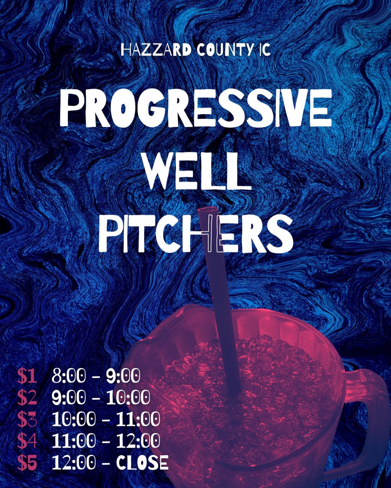Same pitcher, new price every hour. Progressive wells going all night.

#drinkdeals #goingout #weekend #hazzardcounty #americansaloon #hazzardcountyiowacity #downtowniowacity #uiowabars #iowacitybars