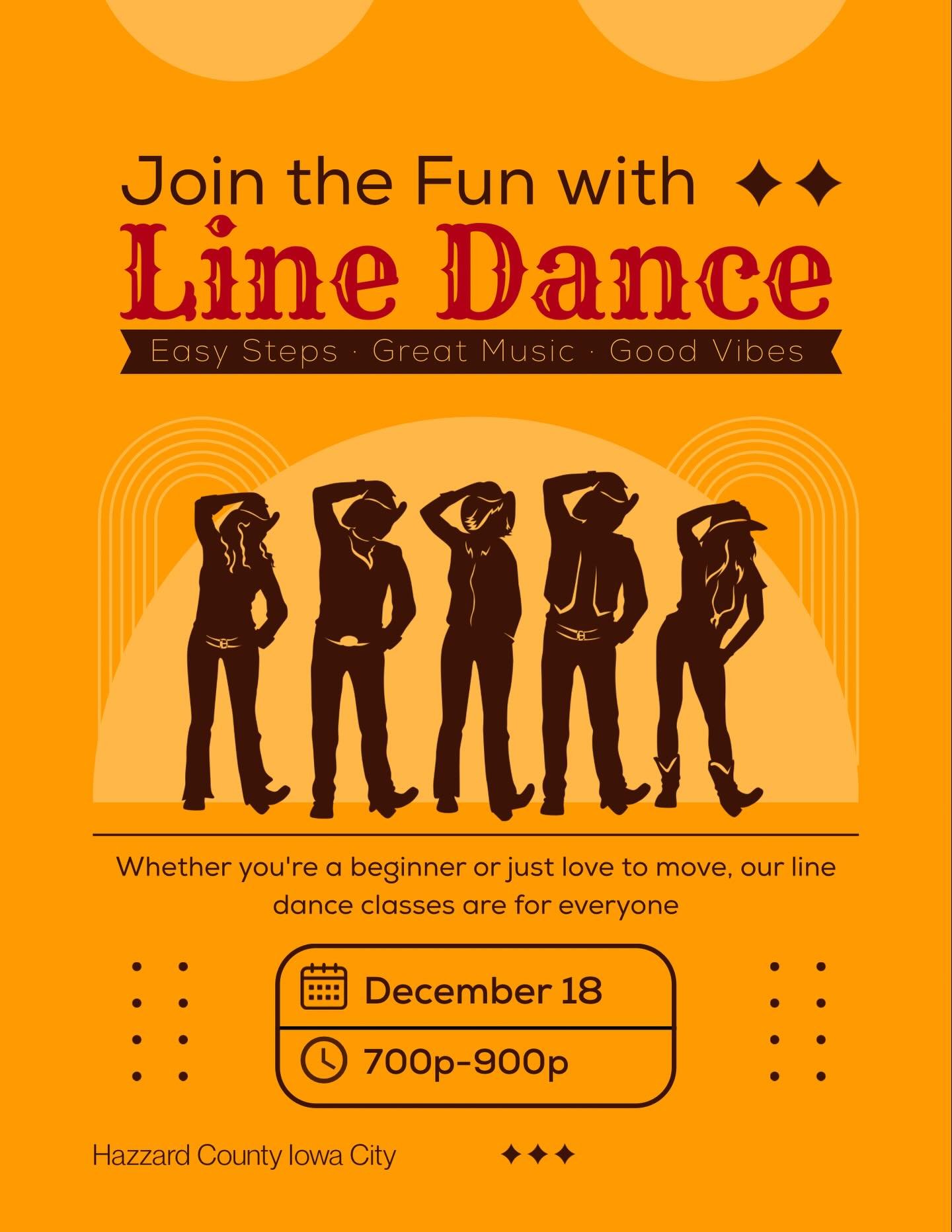 🤠💃 LINE DANCING NIGHT 🕺🍻
Boots on. Drinks flowing. Let&rsquo;s dance!

🕖 Line Dancing: 7&ndash;9PM
Whether you&rsquo;ve got two left feet or fancy footwork&mdash;get out on the floor and have some fun!

🍺 Progressive Pitchers (the later it gets